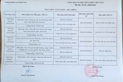 THỰC ĐƠN THÁNG 02 NĂM 2026